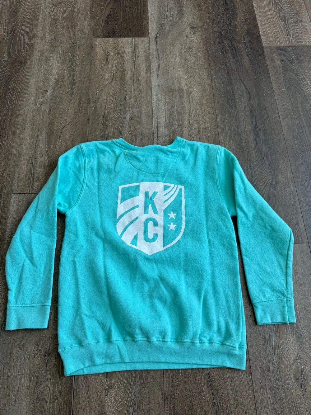 KC Current Soccer Teal Crewneck Sweatshirt with 'TEAL TIME' Graphic Youth Large
